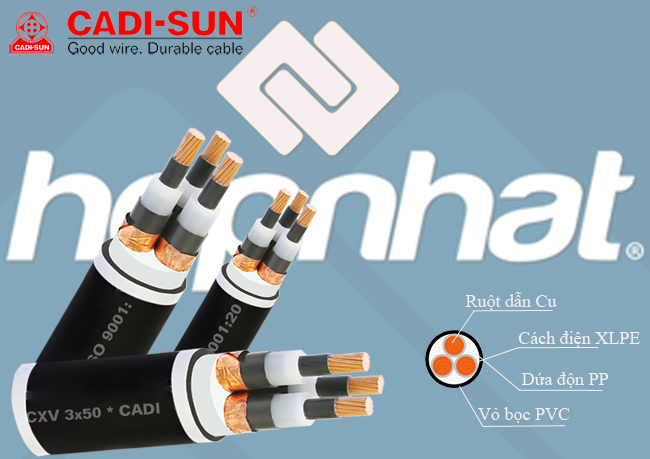 Cáp đồng 3 ruột bọc cách điện XLPE/PVC_CXV 3x1.5, Cáp đồng 3 ruột Cadisun XLPE/PVC CXV 3x1.5